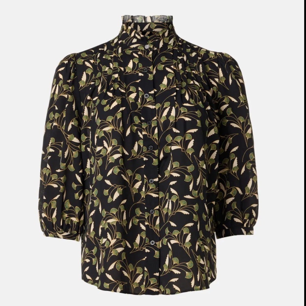 Ralph Lauren Gorgette Blouson-Sleeve Ginko Leaf Print Blouse - Picture 5 of 12